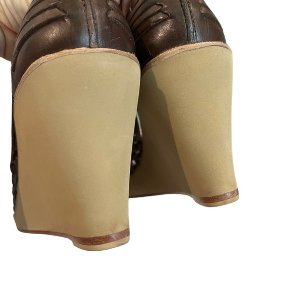 Dani Black Brown Leather Huarache Wedges, Sz 7.5 - Picture 11 of 12